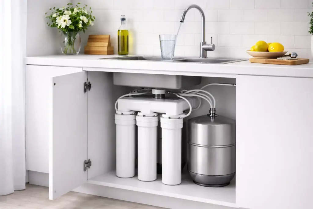 Figure: An under-sink water filtration system. These are often installed by plumbers to improve household water quality. 